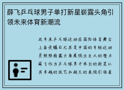 薛飞乒乓球男子单打新星崭露头角引领未来体育新潮流