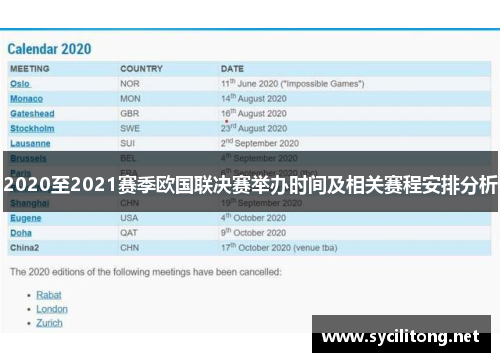 2020至2021赛季欧国联决赛举办时间及相关赛程安排分析